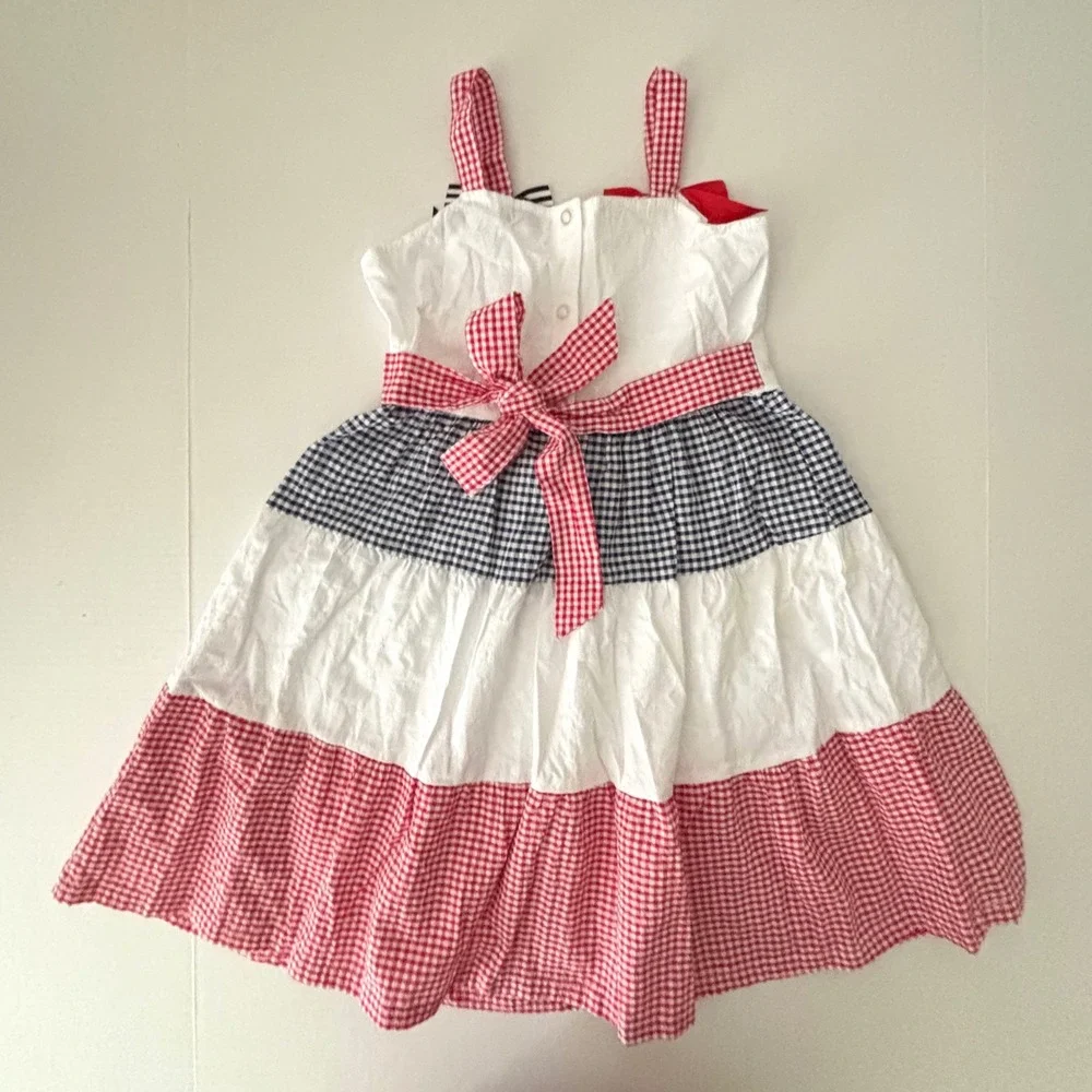 Blueberi‎ Boulevard Girls 8 Patriotic Stars Stripes Dress Gingham Eyelet USA EUC